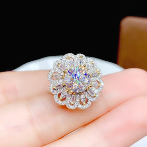 2 Carat Flower Top Grade Moissanite Ring, S925 Sterling Silver, Handmade Wedding Engagement Gift For Women Her