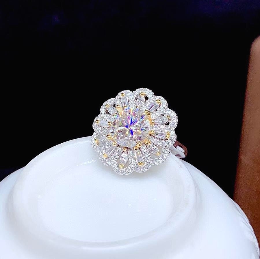 2 Carat Flower Top Grade Moissanite Ring, S925 Sterling Silver, Handmade Wedding Engagement Gift For Women Her