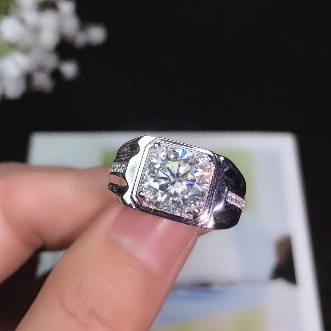 3 Carat Top Grade Moissanite Ring For Men, S925 Sterling Silver, Handmade Wedding Engagement Gift Art Deco