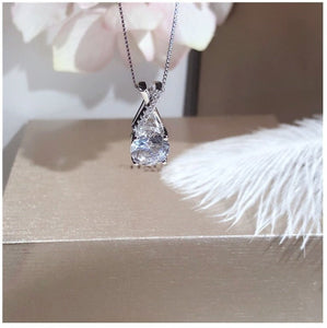 1 Carat Moissanite Pendant Necklace, Free Chain, Sterling Silver With 18K White Gold Plating, Handmade Engagement Gift  For Women Her