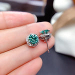 Load image into Gallery viewer, 1ct+1ct Shinning Bluish Green Moissanite Earrings, S925 Sterling Silver, Handmade Engagement Gift  For Women Her
