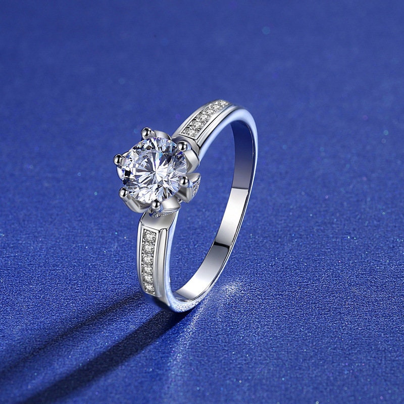 1 Carat Top Grade Moissanite Ring, S925 Sterling Silver, Handmade Wedding Engagement Gift For Women Her