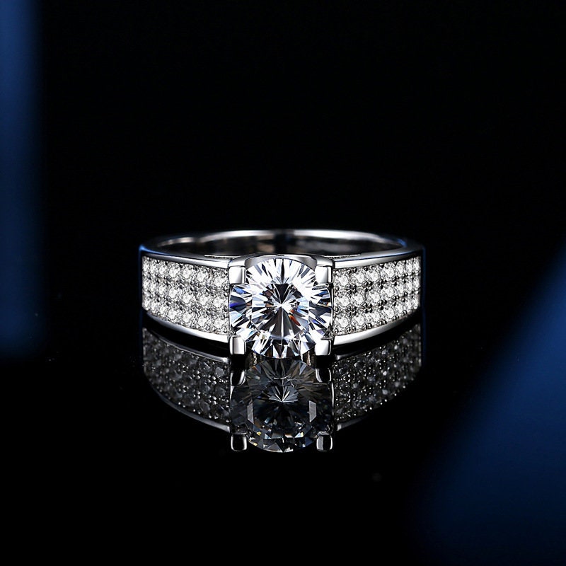2 or 3 Carat Top Grade Moissanite Ring For Men, S925 Sterling Silver, Handmade Wedding Engagement Gift Art Deco