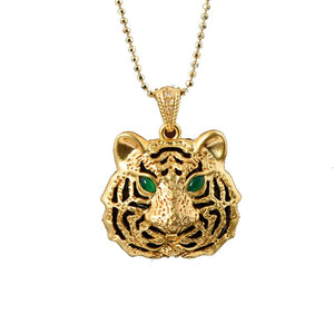 18K Gold Diamond Pendant Necklace, Tiger Pendant, Handmade Wedding Engagement Gift For Women Her