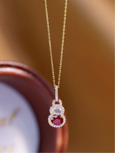 18K Gold Natural Blue Sapphire Pendant Necklace, Diamond Side Stones, Gold Pendant For Women, Handmade Engagement Gift For Women Her