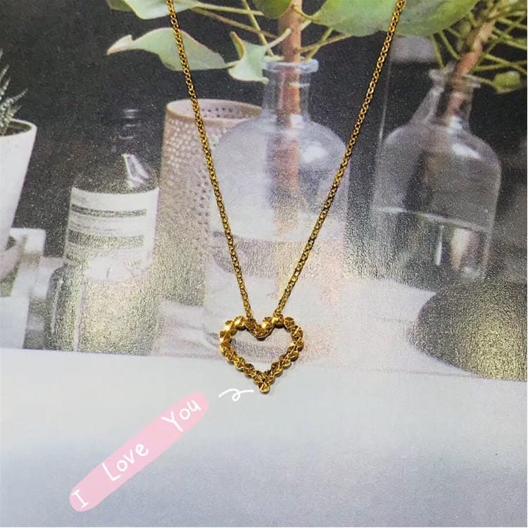 24K Yellow Gold Love Heart Pendant Necklace, Gold Pendant For Women, Handmade Engagement Gift For Women Her