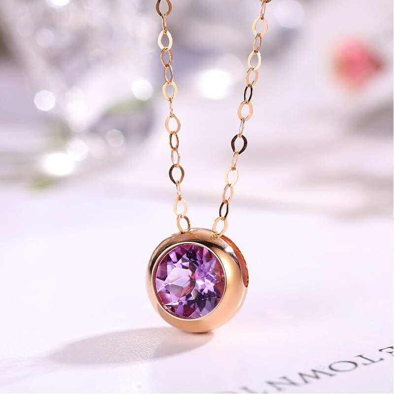 18K Rose Gold Diamond Pendant Necklace, Multi Gemstones Choices, Handmade Wedding Engagement Gift  For Women Her