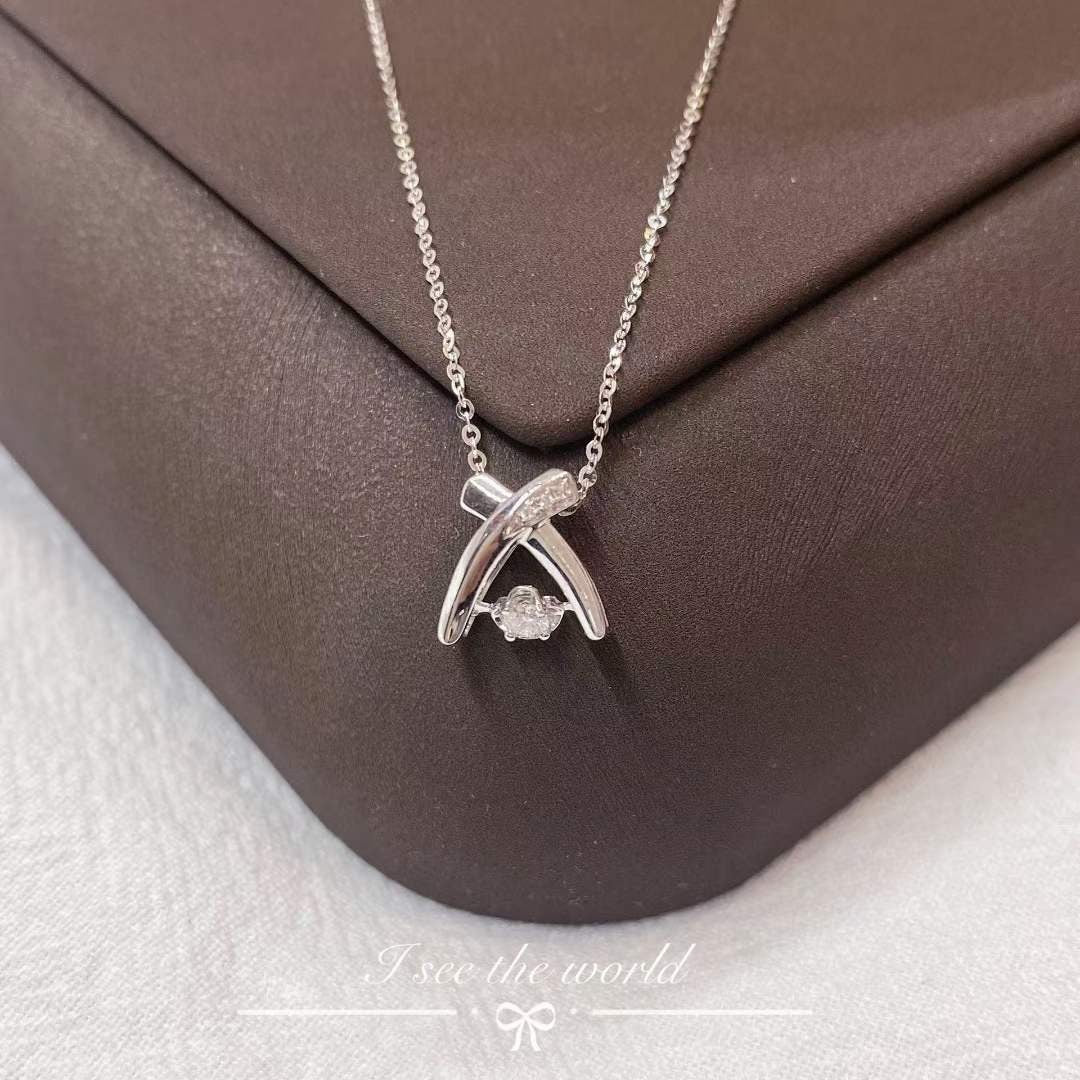 18K White Gold Diamond Pendant Necklace, Handmade Wedding Engagement Gift  For Women Her