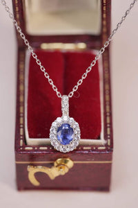 18K White Gold Natural Blue Sapphire Pendant Necklace, Diamond Side Stones, Gold Pendant For Women, Handmade Engagement Gift For Women Her