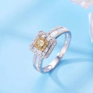 Natural Yellow Diamond Ring, 18K White Gold+Authentic Diamonds (side stones), Anniversary Gifts, Rings For Women, Diamond Ring