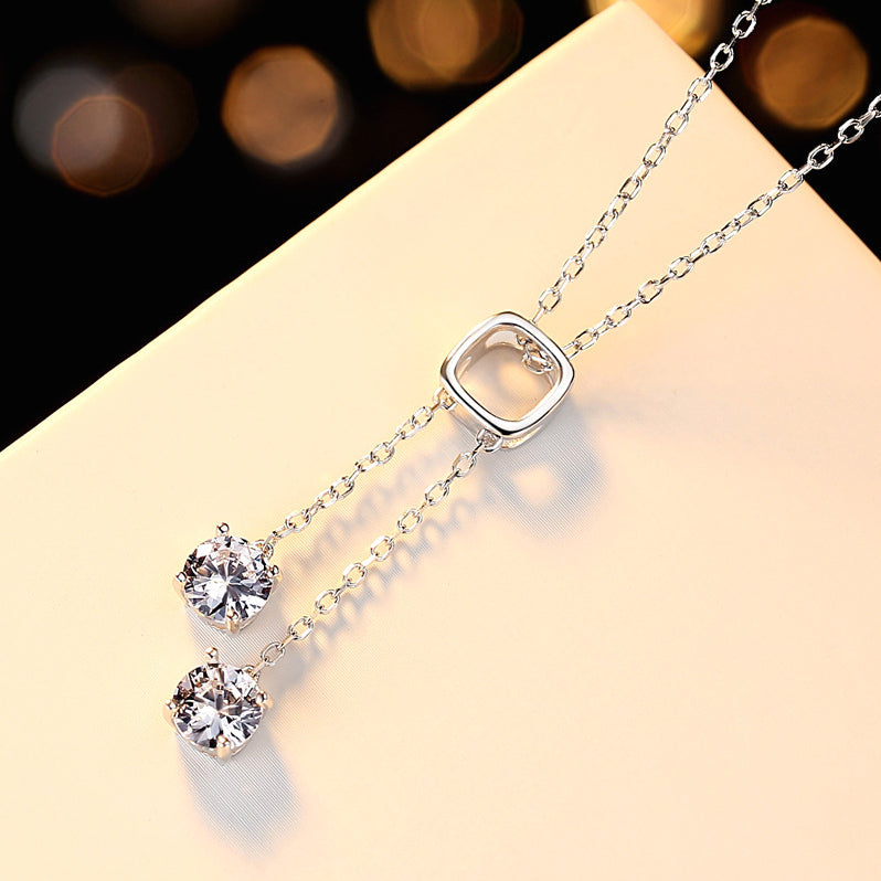 0.8+0.8 Carat Moissanite Pendant Necklace, Moissanite Diamond, Sterling Silver With 18K White Gold Plating, Handmade Engagement Wedding