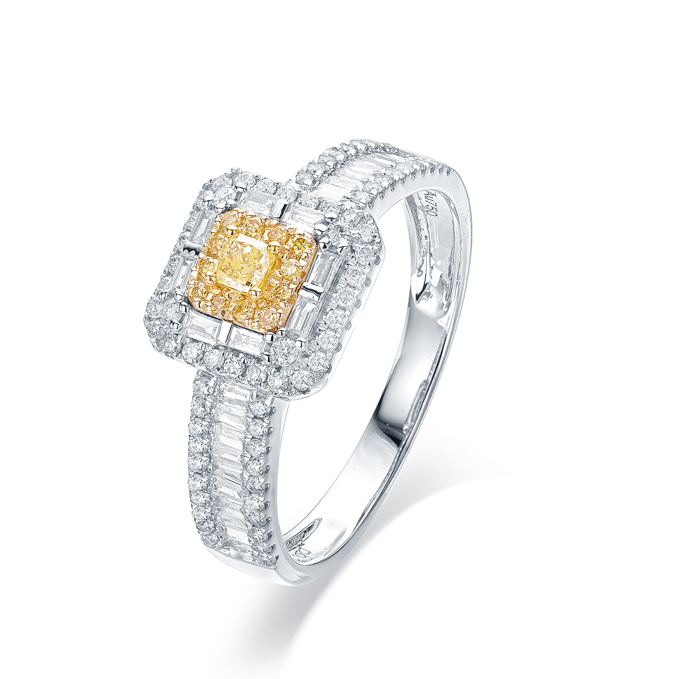 Natural Yellow Diamond Ring, 18K White Gold+Authentic Diamonds (side stones), Anniversary Gifts, Rings For Women, Diamond Ring