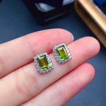 Load image into Gallery viewer, J022 Natural Green Peridot Earrings, Sterling Silver With 18K White Gold Plating, August Birthstone, Handmade Engagement Gift For Women Her
