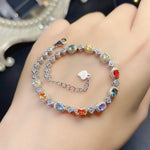 Load image into Gallery viewer, J019 Natural Colorful Sapphire Bracelet, Sterling Silver With 18K White Gold Plating, September Birthstone, Engagement Wedding, Gift For Women
