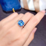 Load image into Gallery viewer, J016 SALE! Natural Swiss Blue Topaz Ring, Sterling Silver With 18K White Gold Plating, November Birthstone, Handmade Engagement Gift For Her
