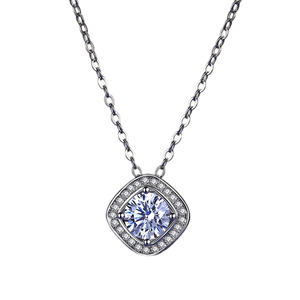 J1286 1 Carat Moissanite Pendant Necklace, Sterling Silver With 18K White Gold Plating, Handmade Engagement Gift  For Women Her