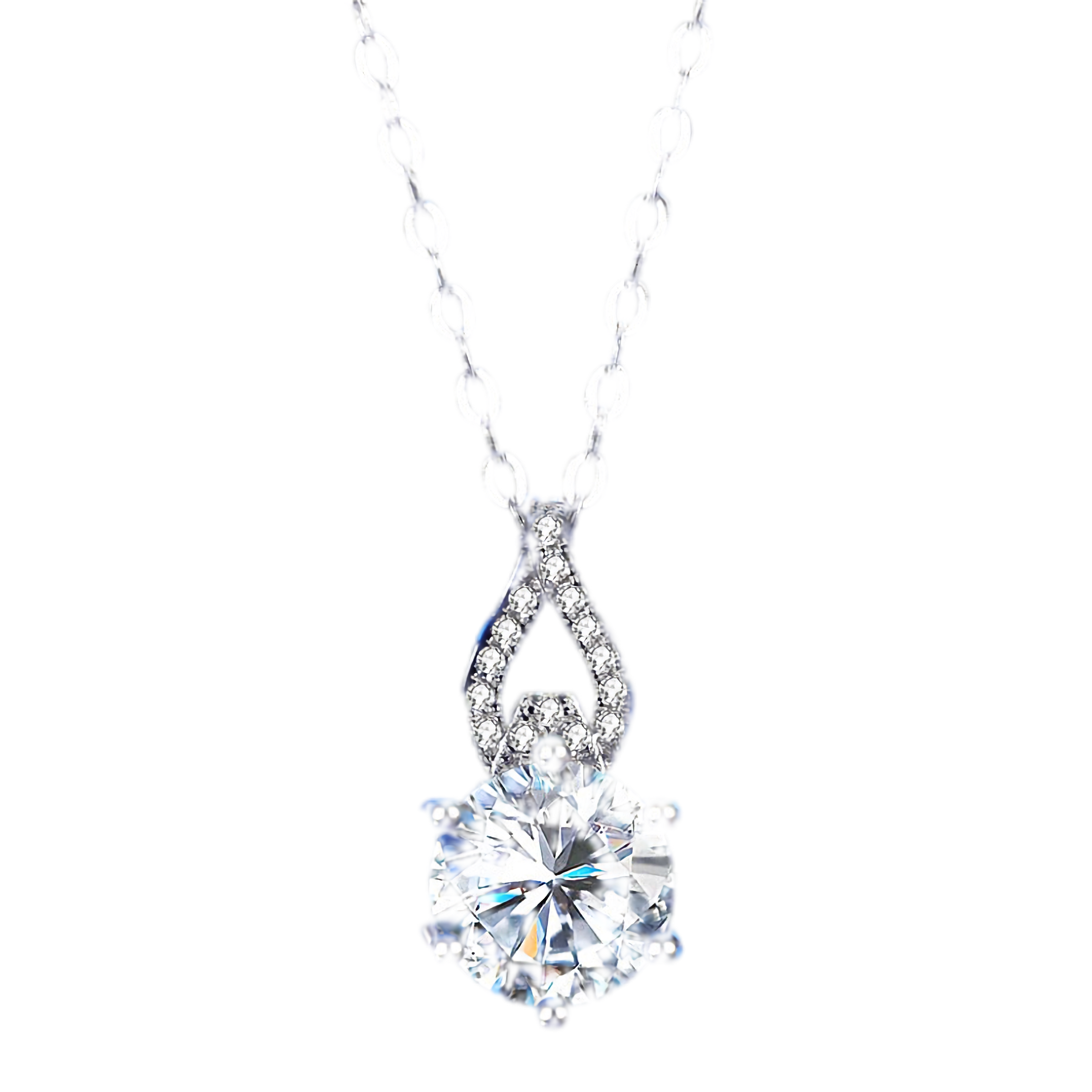 J1287 1 or 2 Carat Moissanite Pendant Necklace, Free Chain, Sterling Silver With 18K White Gold Plating, Handmade Engagement Gift  For Women Her