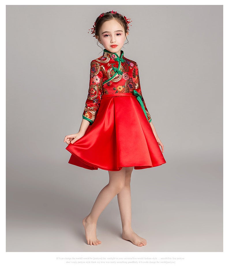 D1184 Chinese Style,Cheongsam, Flower Girl Dress, Toddler Dress, Baby Christmas Dress