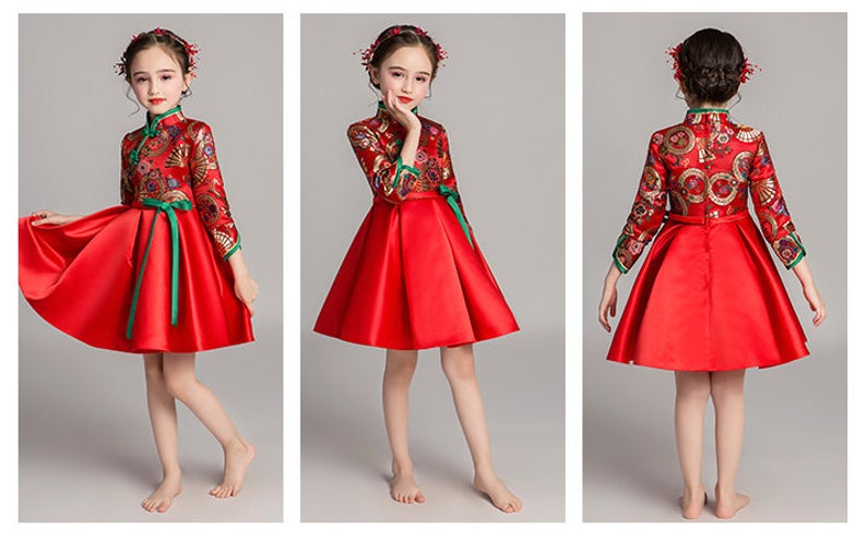 D1184 Chinese Style,Cheongsam, Flower Girl Dress, Toddler Dress, Baby Christmas Dress