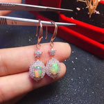 Load image into Gallery viewer, J009 Natural Opal Earrings, Solid Rainbow Fire Opal, Sterling Silver Earrings, October Birthstone, Handmade Engagement Gift For Women Her
