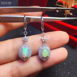 Load image into Gallery viewer, J009 Natural Opal Earrings, Solid Rainbow Fire Opal, Sterling Silver Earrings, October Birthstone, Handmade Engagement Gift For Women Her

