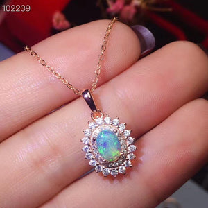 J008 Natural Opal Ring And Pendant Necklace, Sterling Silver With 18K Gold Plating, October Birthstone, Handmade Engagement Gift For Women Her