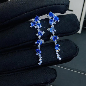 Natural Blue Sapphire Earrings, Sterling Silver With 18K White Gold Plating, September Birthstone, Handmade Engagement Gift For Women Her