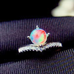 Load image into Gallery viewer, J014 Natural Opal Ring, Solid Rainbow Fire Opal, Sterling Silver With 18K White Gold Plating, October Birthstone, Handmade Gift For Her Mum
