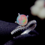 Load image into Gallery viewer, J014 Natural Opal Ring, Solid Rainbow Fire Opal, Sterling Silver With 18K White Gold Plating, October Birthstone, Handmade Gift For Her Mum

