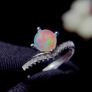 J014 Natural Opal Ring, Solid Rainbow Fire Opal, Sterling Silver With 18K White Gold Plating, October Birthstone, Handmade Gift For Her Mum