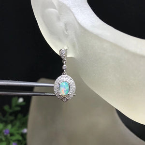 J015 Natural Opal Earrings, Sterling Silver With 18K White Gold Plating, October Birthstone, Handmade Engagement Gift For Women Her