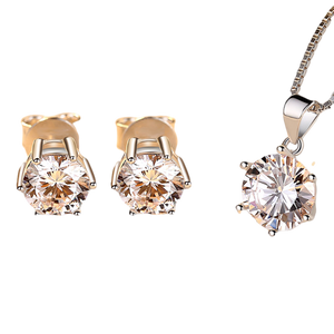 J1292 1 Carat Moissanite Earrings Pendant Necklace Set, Moissanite Diamond, Sterling Silver With 18K White Gold Plating, Handmade
