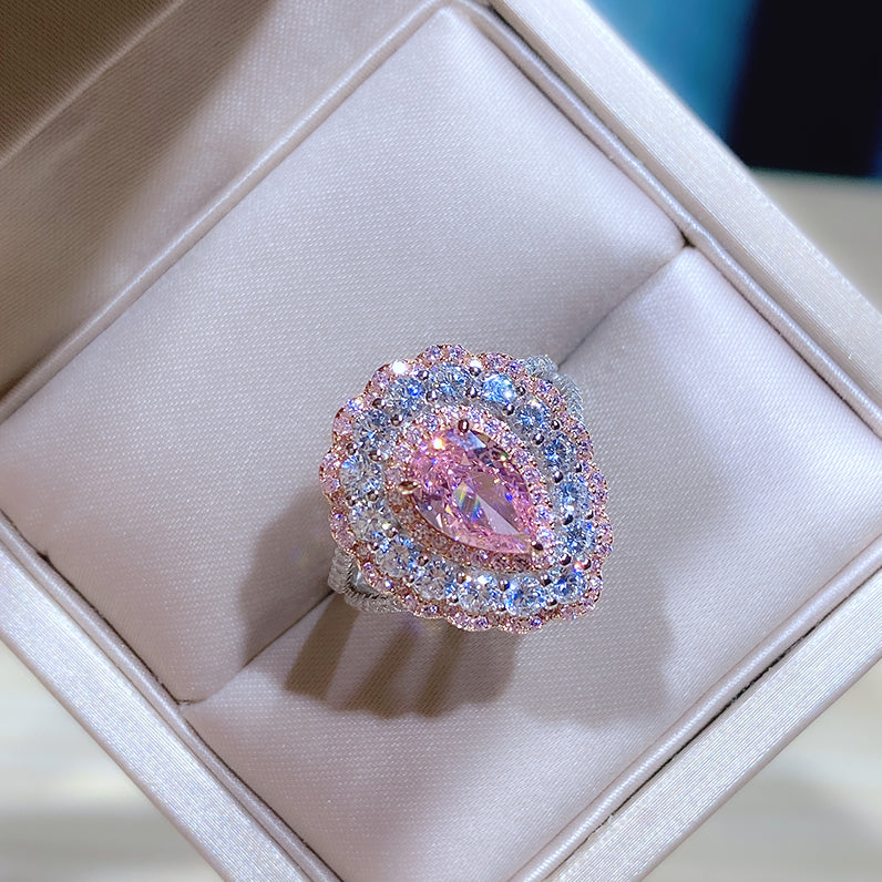 Pink Tourmaline Ring, Created Gemstone, Sterling Silver Rings for Women, Handmade Wedding Engagement
