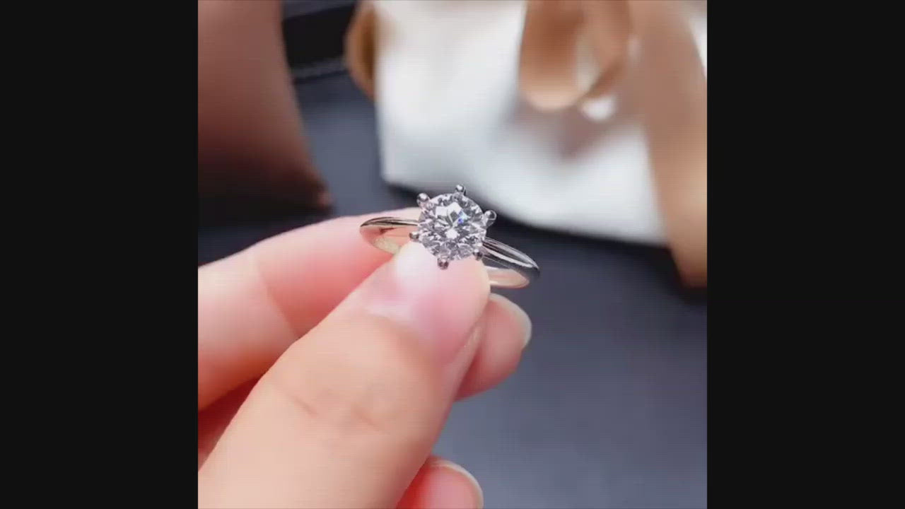 1/2/3 Carat Tiffany Style Moissanite Ring, Sterling Silver With 18K White Gold Plating, Handmade Wedding Engagement Gift For Women Her