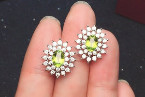 Natural Green Peridot Earrings, S925 Sterling Silver, August Birthstone, Handmade Engagement Gift For Women Her