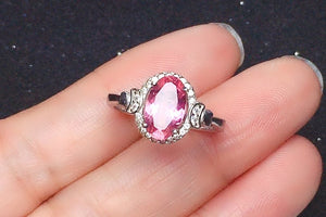 Natural Pink Tourmaline Ring, S925 Sterling Silver, October Birthstone, Handmade Engagement Gift For Women Her