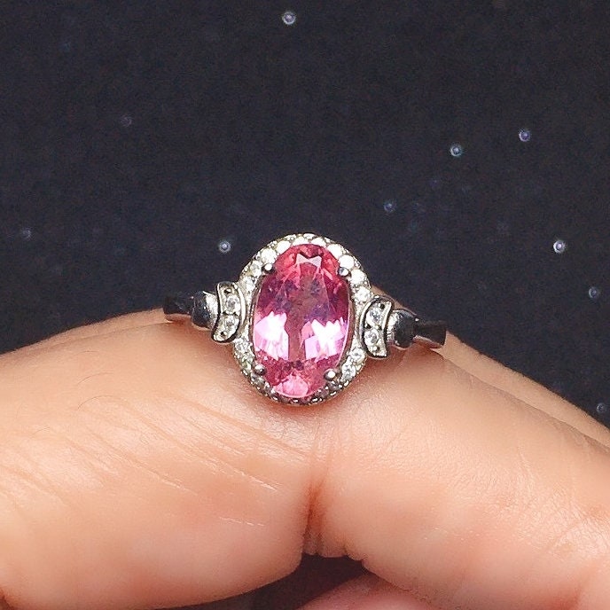Natural Pink Tourmaline Ring, S925 Sterling Silver, October Birthstone, Handmade Engagement Gift For Women Her