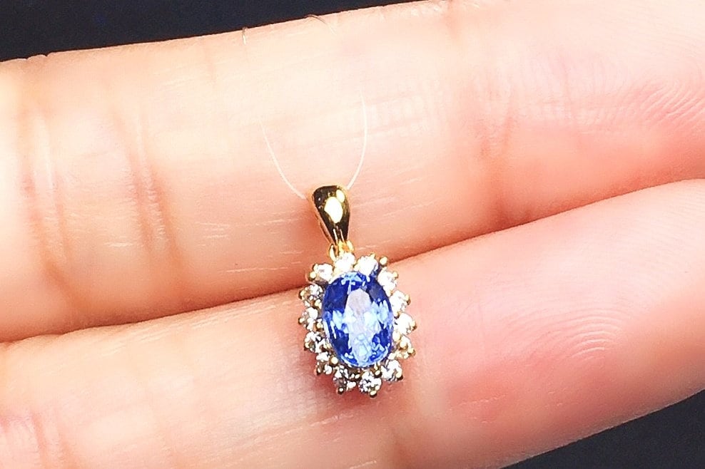 Natural Ceylon Blue Sapphire Pendant, 18K White/Yellow Gold, September Birthstone, Handmade Engagement Wedding, Gift  For Women Her