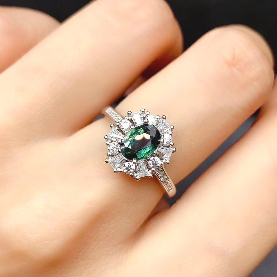 Natural Fancy Sapphire Ring Pendant, S925 Sterling Silver, September Birthstone, Engagement Wedding, Gift  For Women