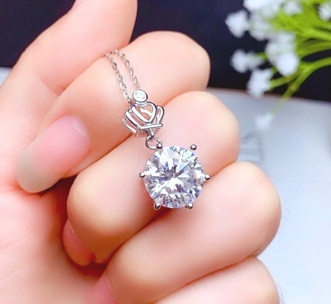 5 Carat Shining Moissanite Pendant Necklace, S925 Sterling Silver, Handmade Engagement Gift  For Women Her