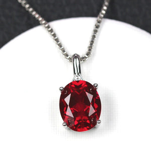 Blood Red Ruby Pendant Necklace, Created Ruby, July Birthstone, Sterling Silver, Handmade Engagement Gift For Women Her