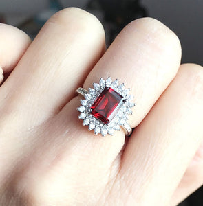 Natural Red Garnet Ring, January Birthstone, S925 Sterling Silver, Handmade Engagement Gift For Women Her