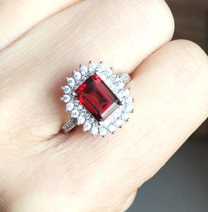 Natural Red Garnet Ring, January Birthstone, S925 Sterling Silver, Handmade Engagement Gift For Women Her