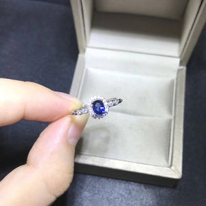 Natural Blue Sapphire Ring, S925 Sterling Silver, September Birthstone, Handmade Engagement Gift For Women Her