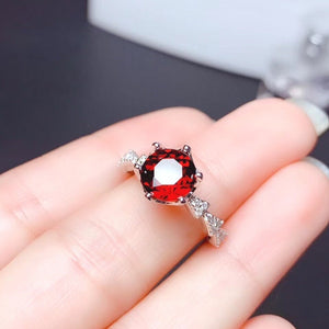 Natural Blood Red Garnet Ring, January Birthstone, S925 Sterling Silver, Handmade Engagement Gift For Women Her