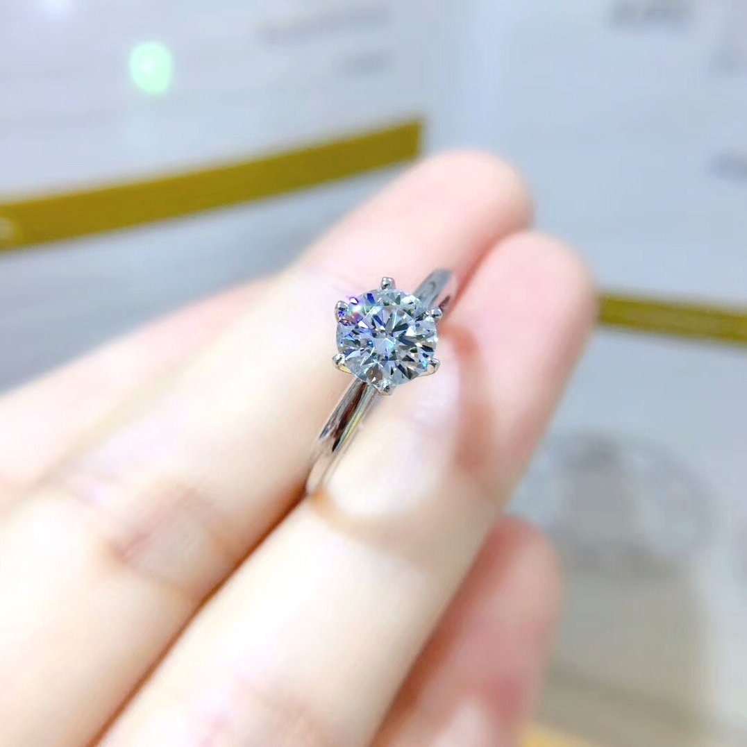 1 Carat Tiffany Style Moissanite Engagement Ring, Moissanite Diamond, S925 Sterling Silver, Wedding Handmade