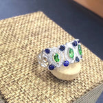 Load image into Gallery viewer, Natural Green Tsavorite And Blue Sapphire Ring, S925 Sterling Silver, Handmade Engagement Gift For Women Her Mum
