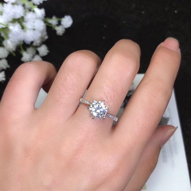 1.2 Carat Top Grade Moissanite Ring, S925 Sterling Silver, Handmade Wedding Engagement Gift For Women Her