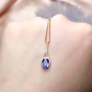 Natural Blue Tanzanite Pendant Necklace, December Birthstone, 18K Gold Pendant For Women,g, Handmade Engagement Gift For Women Her