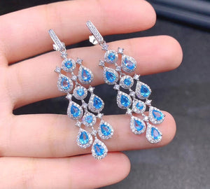 Natural Blue Topaz Earrings, S925 Sterling Silver, November Birthstone, Handmade Engagement Gift For Women Her